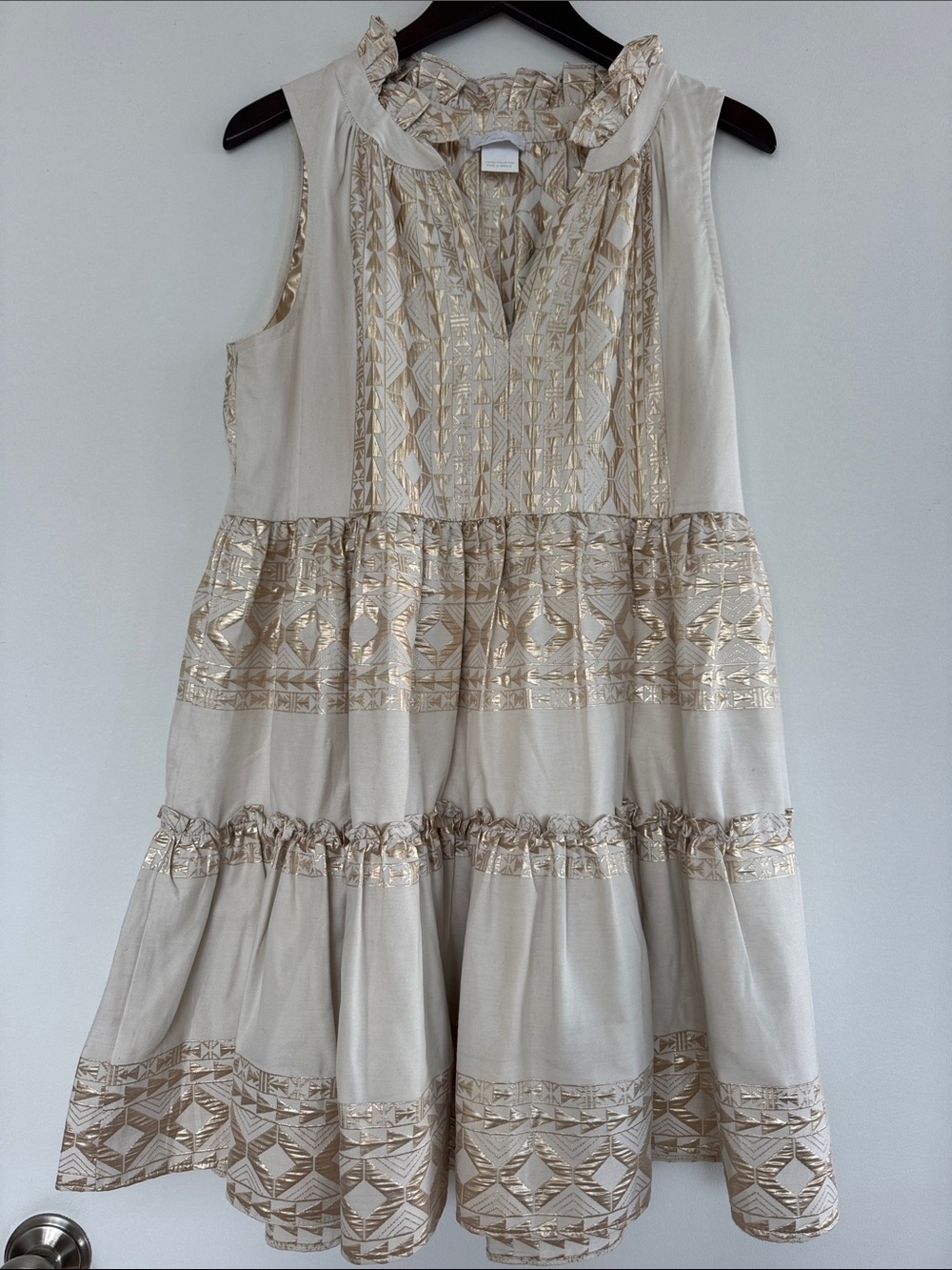 Grace Metallic Geometric Trim Cream Dress